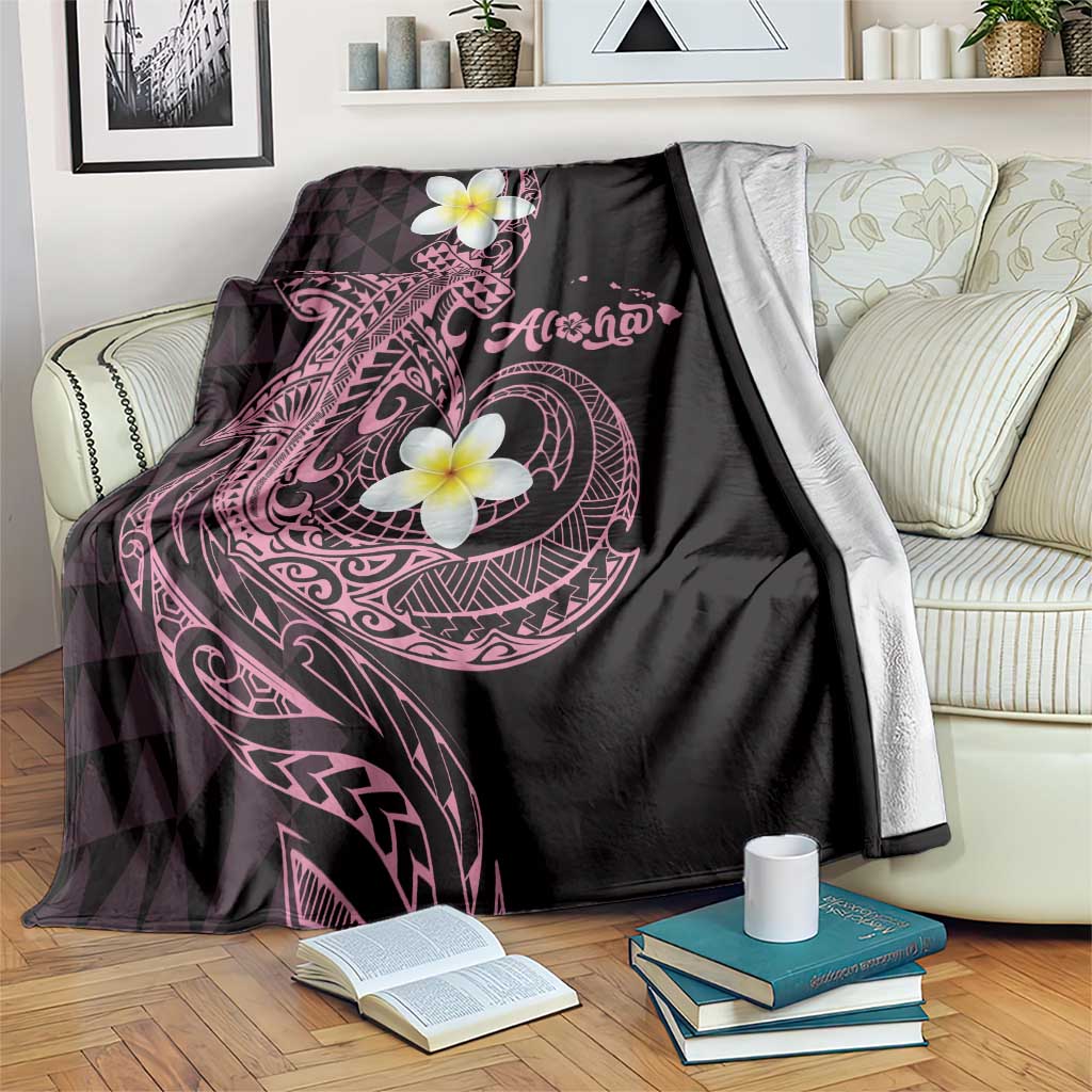 Aloha Hammerhead Shark Blanket Vivacious Pink Hawaiian Kakau Tribal Tattoo
