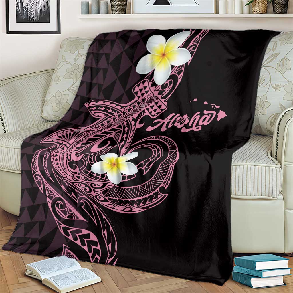 Aloha Hammerhead Shark Blanket Vivacious Pink Hawaiian Kakau Tribal Tattoo