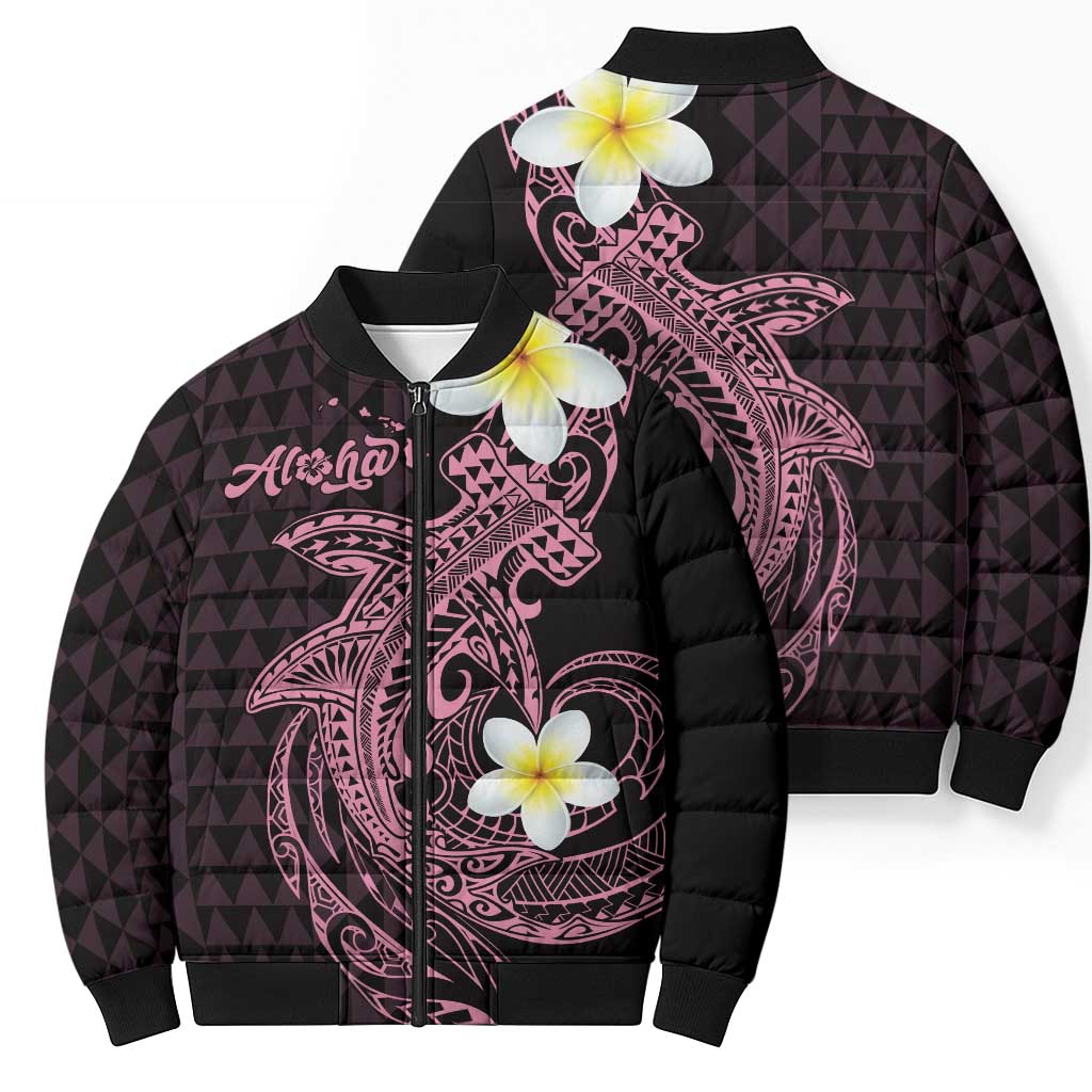 Aloha Hammerhead Shark Bomber Puffer Jacket Vivacious Pink Hawaiian Kakau Tribal Tattoo LT9 - Polynesian Pride