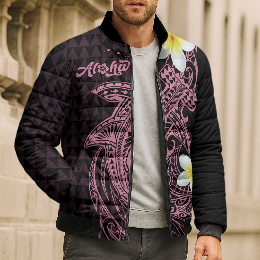 Aloha Hammerhead Shark Bomber Puffer Jacket Vivacious Pink Hawaiian Kakau Tribal Tattoo LT9 - Polynesian Pride