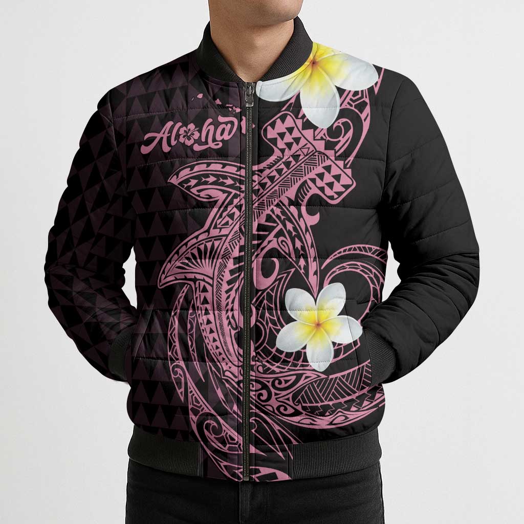 Aloha Hammerhead Shark Bomber Puffer Jacket Vivacious Pink Hawaiian Kakau Tribal Tattoo LT9 - Polynesian Pride