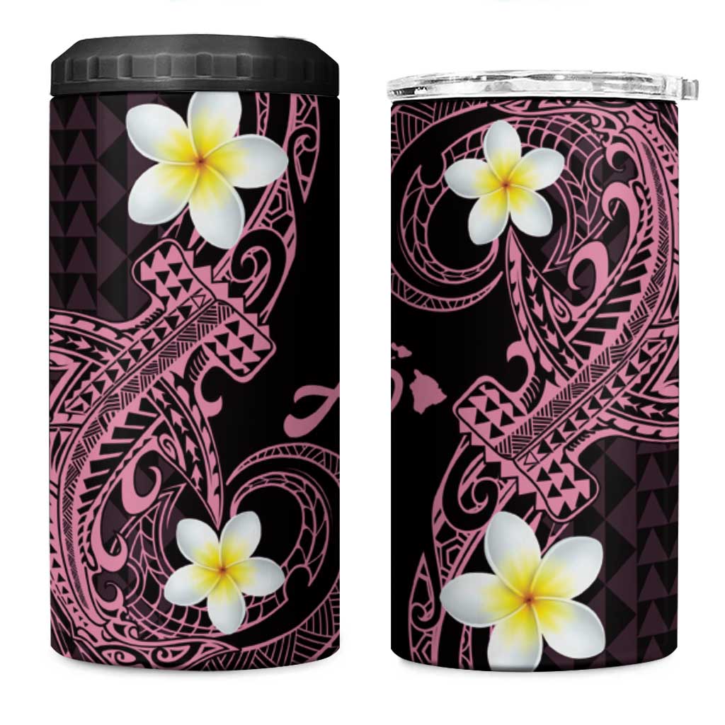 Aloha Hammerhead Shark 4 in 1 Can Cooler Tumbler Vivacious Pink Hawaiian Kakau Tribal Tattoo