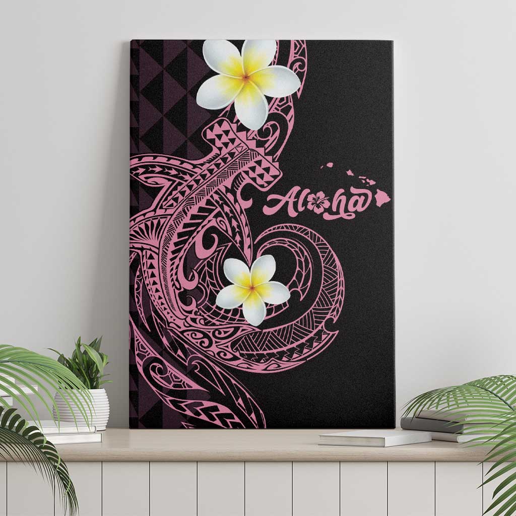 Aloha Hammerhead Shark Canvas Wall Art Vivacious Pink Hawaiian Kakau Tribal Tattoo