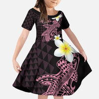Aloha Hammerhead Shark Family Matching Long Sleeve Bodycon Dress and Hawaiian Shirt Vivacious Pink Hawaiian Kakau Tribal Tattoo