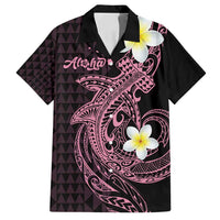 Aloha Hammerhead Shark Family Matching Long Sleeve Bodycon Dress and Hawaiian Shirt Vivacious Pink Hawaiian Kakau Tribal Tattoo