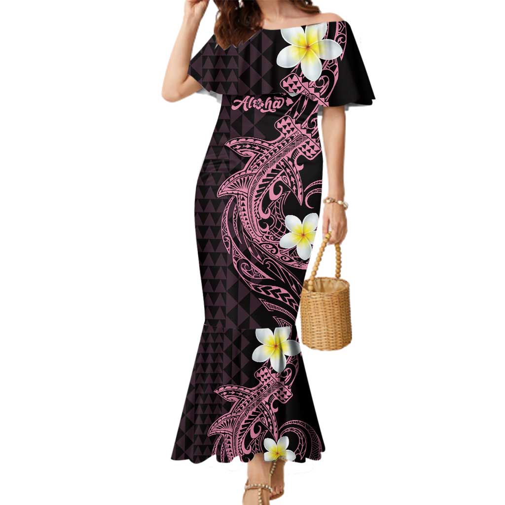 Aloha Hammerhead Shark Family Matching Mermaid Dress and Hawaiian Shirt Vivacious Pink Hawaiian Kakau Tribal Tattoo