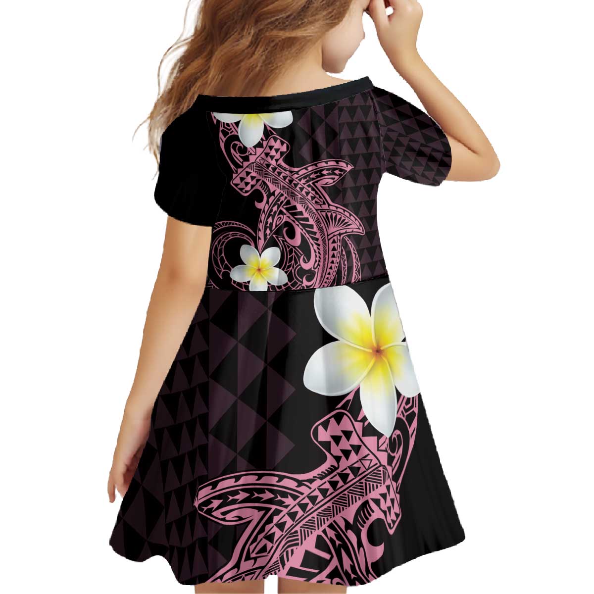 Aloha Hammerhead Shark Family Matching Off The Shoulder Long Sleeve Dress and Hawaiian Shirt Vivacious Pink Hawaiian Kakau Tribal Tattoo