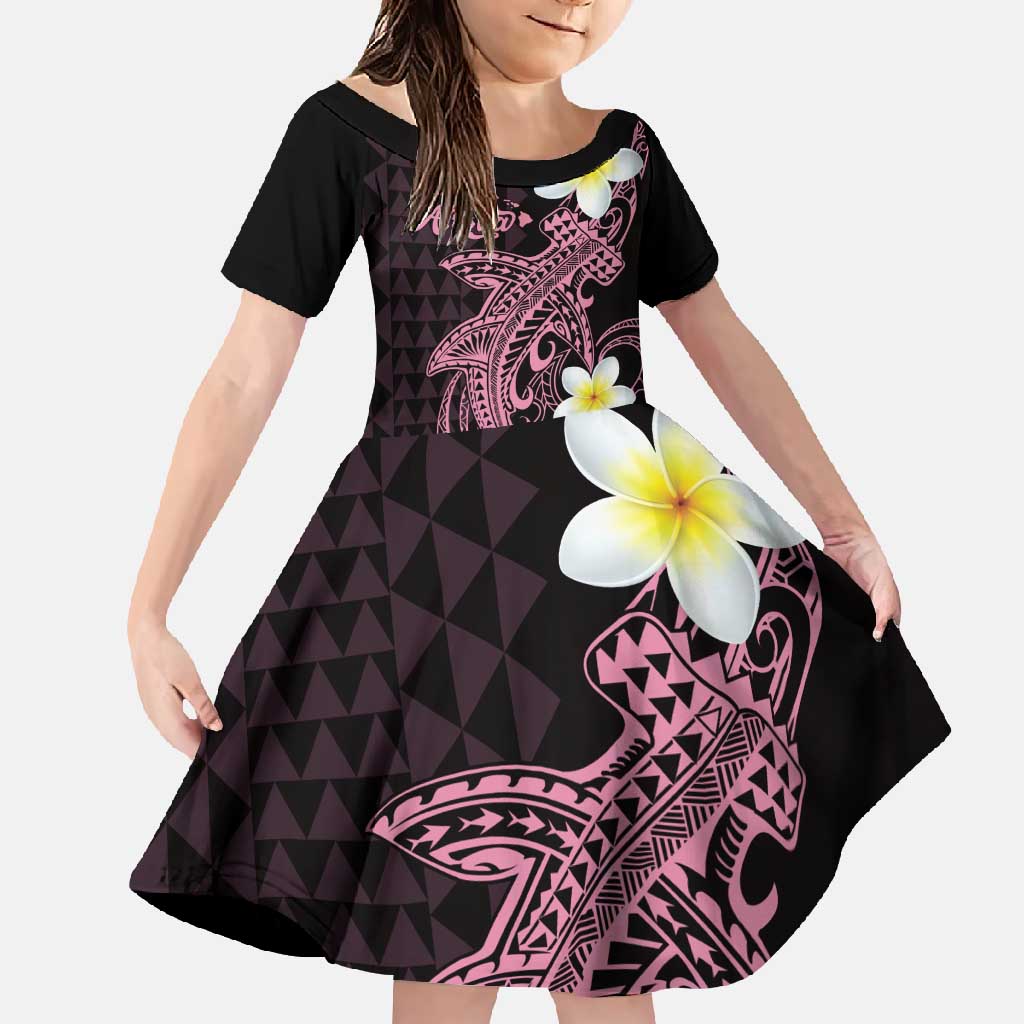 Aloha Hammerhead Shark Family Matching Off Shoulder Maxi Dress and Hawaiian Shirt Vivacious Pink Hawaiian Kakau Tribal Tattoo