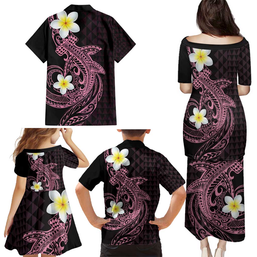 Aloha Hammerhead Shark Family Matching Puletasi and Hawaiian Shirt Vivacious Pink Hawaiian Kakau Tribal Tattoo