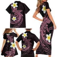 Aloha Hammerhead Shark Family Matching Short Sleeve Bodycon Dress and Hawaiian Shirt Vivacious Pink Hawaiian Kakau Tribal Tattoo