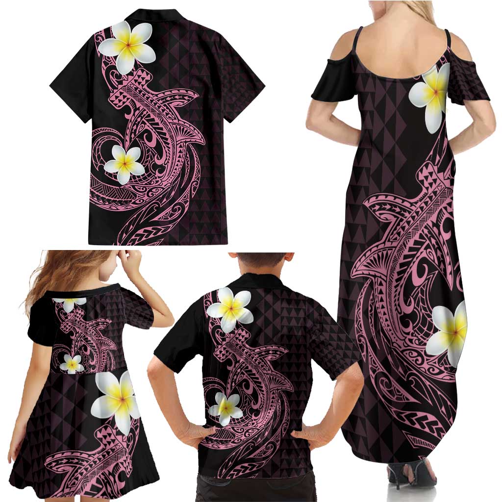 Aloha Hammerhead Shark Family Matching Summer Maxi Dress and Hawaiian Shirt Vivacious Pink Hawaiian Kakau Tribal Tattoo