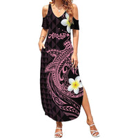 Aloha Hammerhead Shark Family Matching Summer Maxi Dress and Hawaiian Shirt Vivacious Pink Hawaiian Kakau Tribal Tattoo