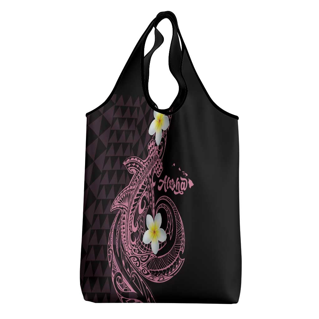 Aloha Hammerhead Shark Grocery Bag Vivacious Pink Hawaiian Kakau Tribal Tattoo