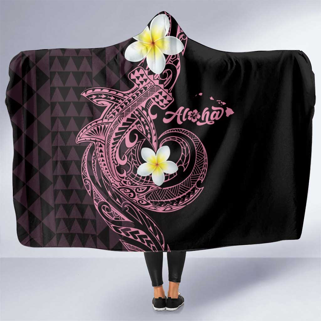 Aloha Hammerhead Shark Hooded Blanket Vivacious Pink Hawaiian Kakau Tribal Tattoo LT9 One Size Pink - Polynesian Pride