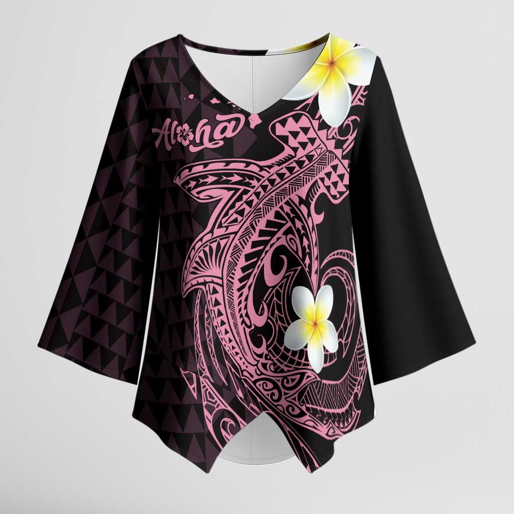 Aloha Hammerhead Shark Kimono Sleeve Blouse Vivacious Pink Hawaiian Kakau Tribal Tattoo - Polynesian Pride