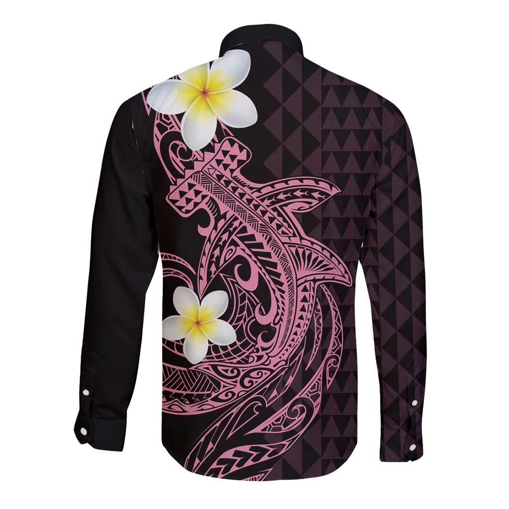 Aloha Hammerhead Shark Long Sleeve Button Shirt Vivacious Pink Hawaiian Kakau Tribal Tattoo LT9 - Polynesian Pride