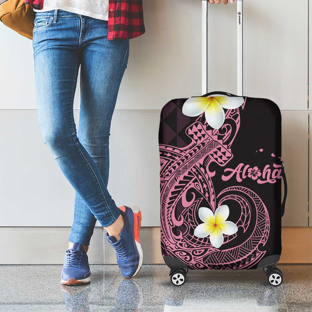 Aloha Hammerhead Shark Luggage Cover Vivacious Pink Hawaiian Kakau Tribal Tattoo
