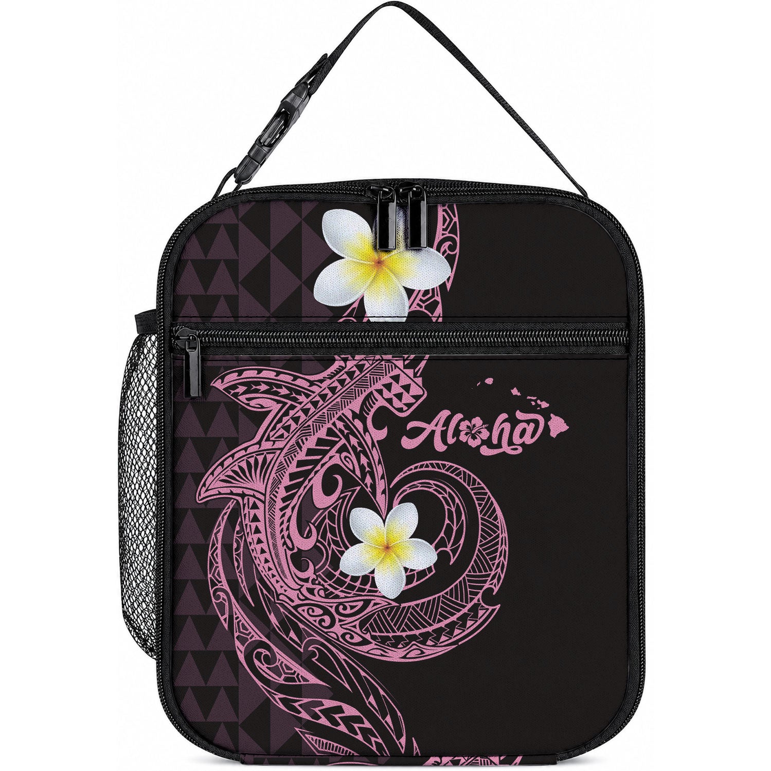 Aloha Hammerhead Shark Lunch Bag Vivacious Pink Hawaiian Kakau Tribal Tattoo LT9 10.2 × 8.3 × 4.3 inch Pink - Polynesian Pride