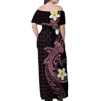 Aloha Hammerhead Shark Off Shoulder Maxi Dress Vivacious Pink Hawaiian Kakau Tribal Tattoo