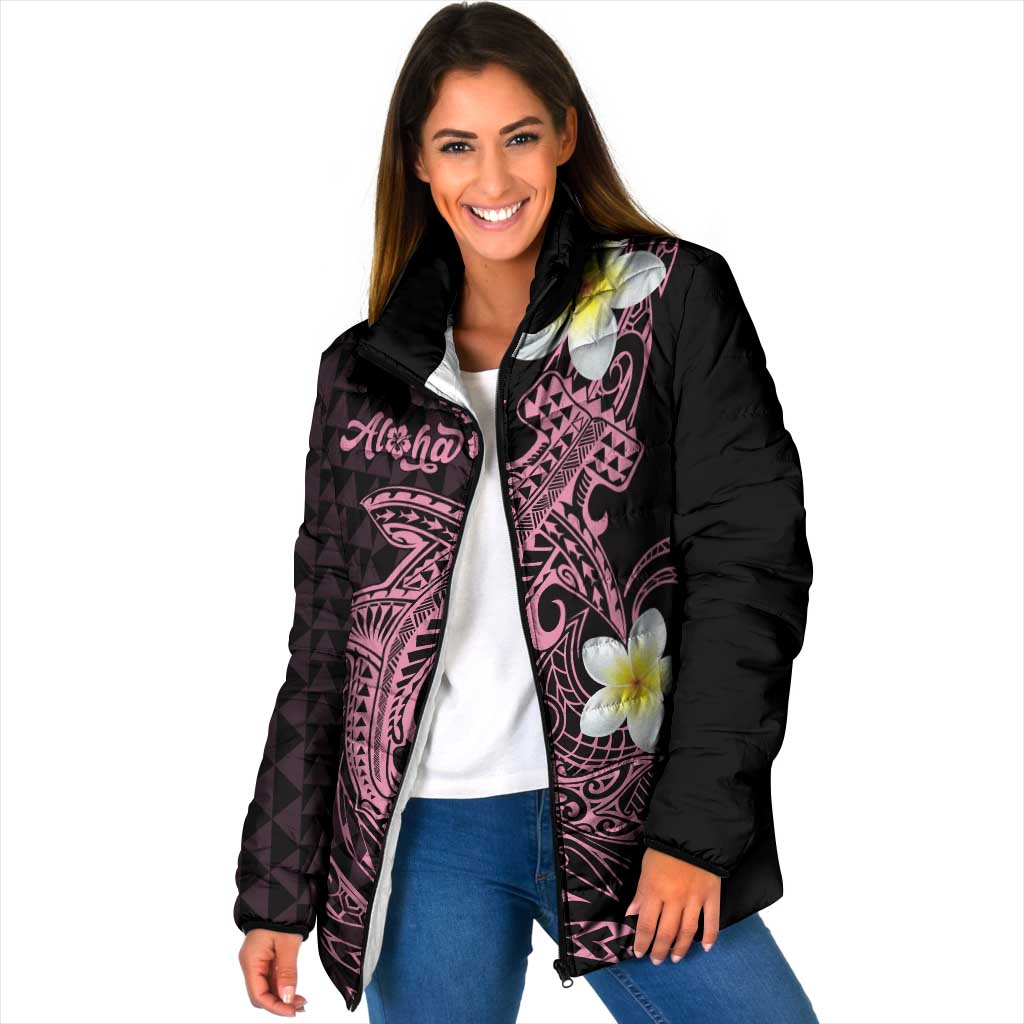 Aloha Hammerhead Shark Padded Jacket Vivacious Pink Hawaiian Kakau Tribal Tattoo LT9 Women Pink - Polynesian Pride