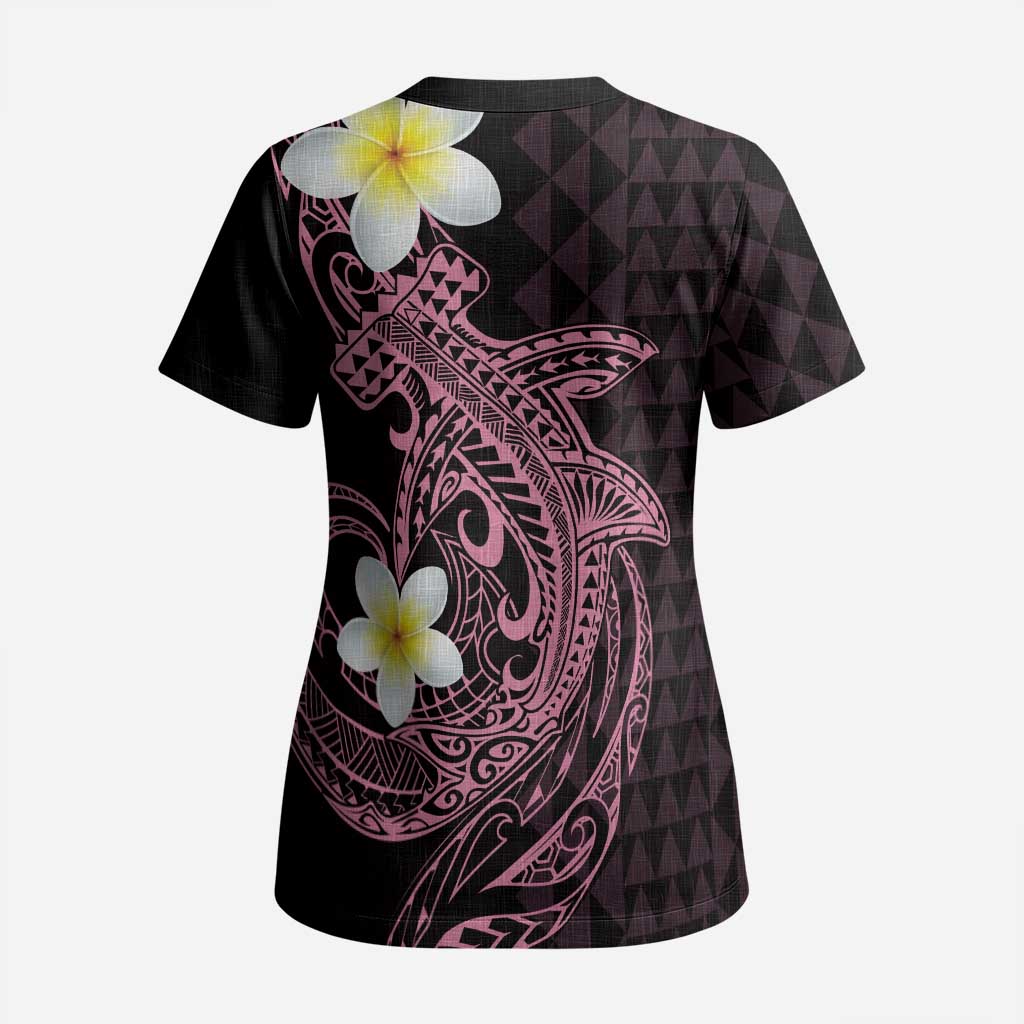 Aloha Hammerhead Shark Scrub Top Vivacious Pink Hawaiian Kakau Tribal Tattoo LT9 - Polynesian Pride