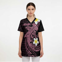 Aloha Hammerhead Shark Scrub Top Vivacious Pink Hawaiian Kakau Tribal Tattoo LT9 - Polynesian Pride