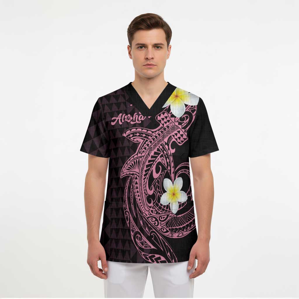 Aloha Hammerhead Shark Scrub Top Vivacious Pink Hawaiian Kakau Tribal Tattoo LT9 - Polynesian Pride