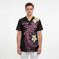 Aloha Hammerhead Shark Scrub Top Vivacious Pink Hawaiian Kakau Tribal Tattoo LT9 - Polynesian Pride