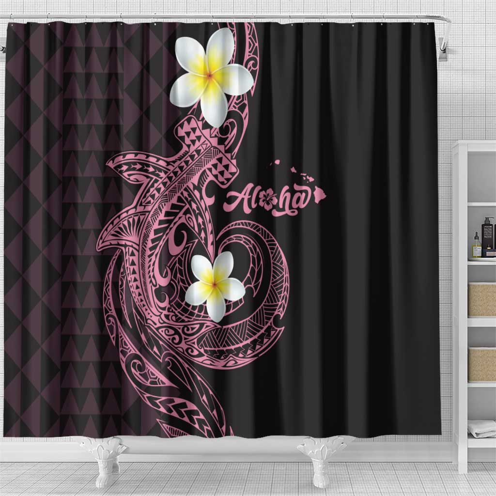 Aloha Hammerhead Shark Shower Curtain Vivacious Pink Hawaiian Kakau Tribal Tattoo