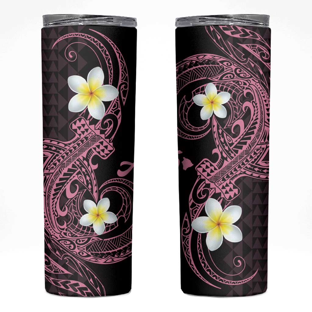 Aloha Hammerhead Shark Skinny Tumbler Vivacious Pink Hawaiian Kakau Tribal Tattoo