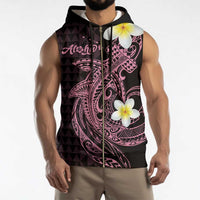 Aloha Hammerhead Shark Sleeveless Zip Hoodie Vivacious Pink Hawaiian Kakau Tribal Tattoo - Polynesian Pride