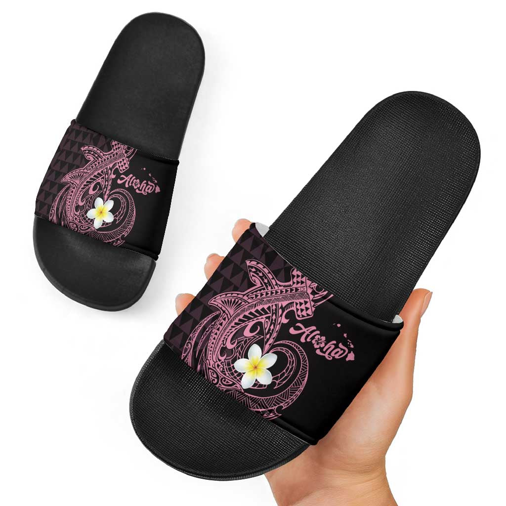 Aloha Hammerhead Shark Slide Sandals Vivacious Pink Hawaiian Kakau Tribal Tattoo - Polynesian Pride