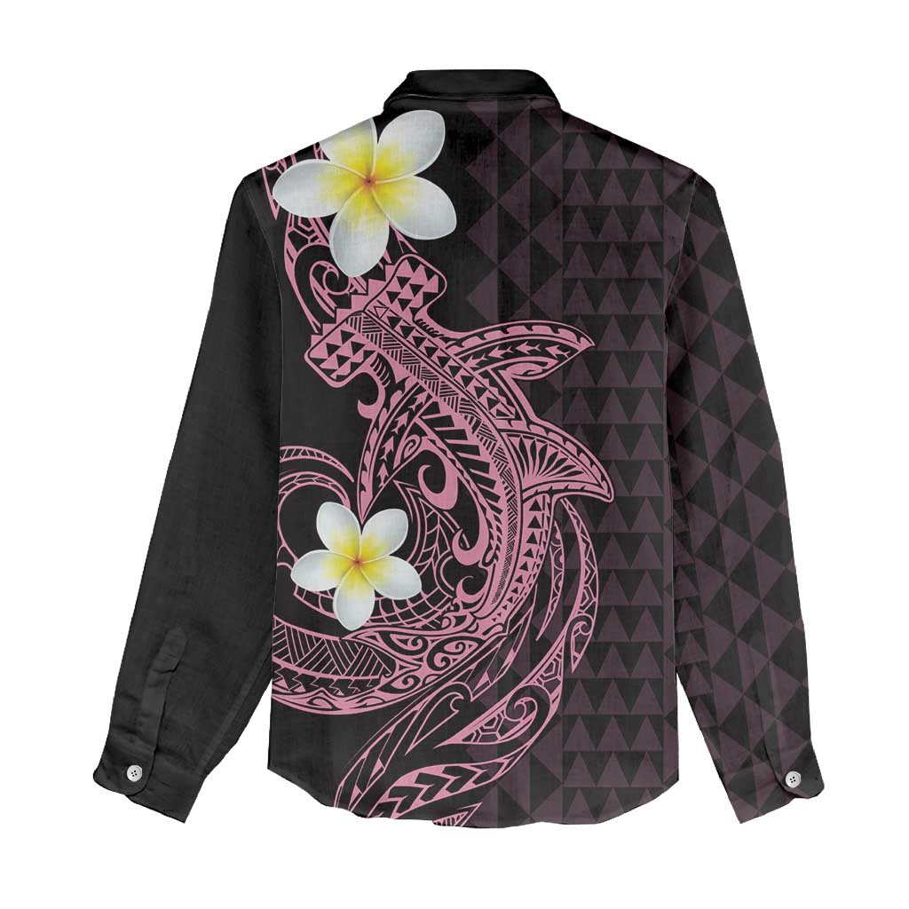 Aloha Hammerhead Shark Women Casual Shirt Vivacious Pink Hawaiian Kakau Tribal Tattoo