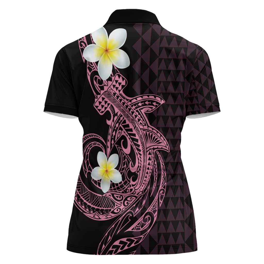 Aloha Hammerhead Shark Women Polo Shirt Vivacious Pink Hawaiian Kakau Tribal Tattoo