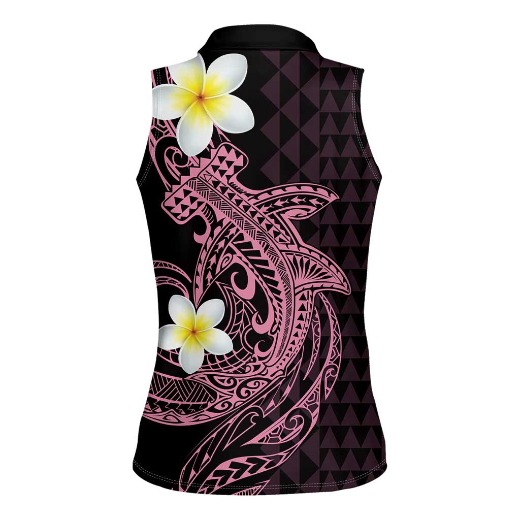 Aloha Hammerhead Shark Women Sleeveless Polo Shirt Vivacious Pink Hawaiian Kakau Tribal Tattoo