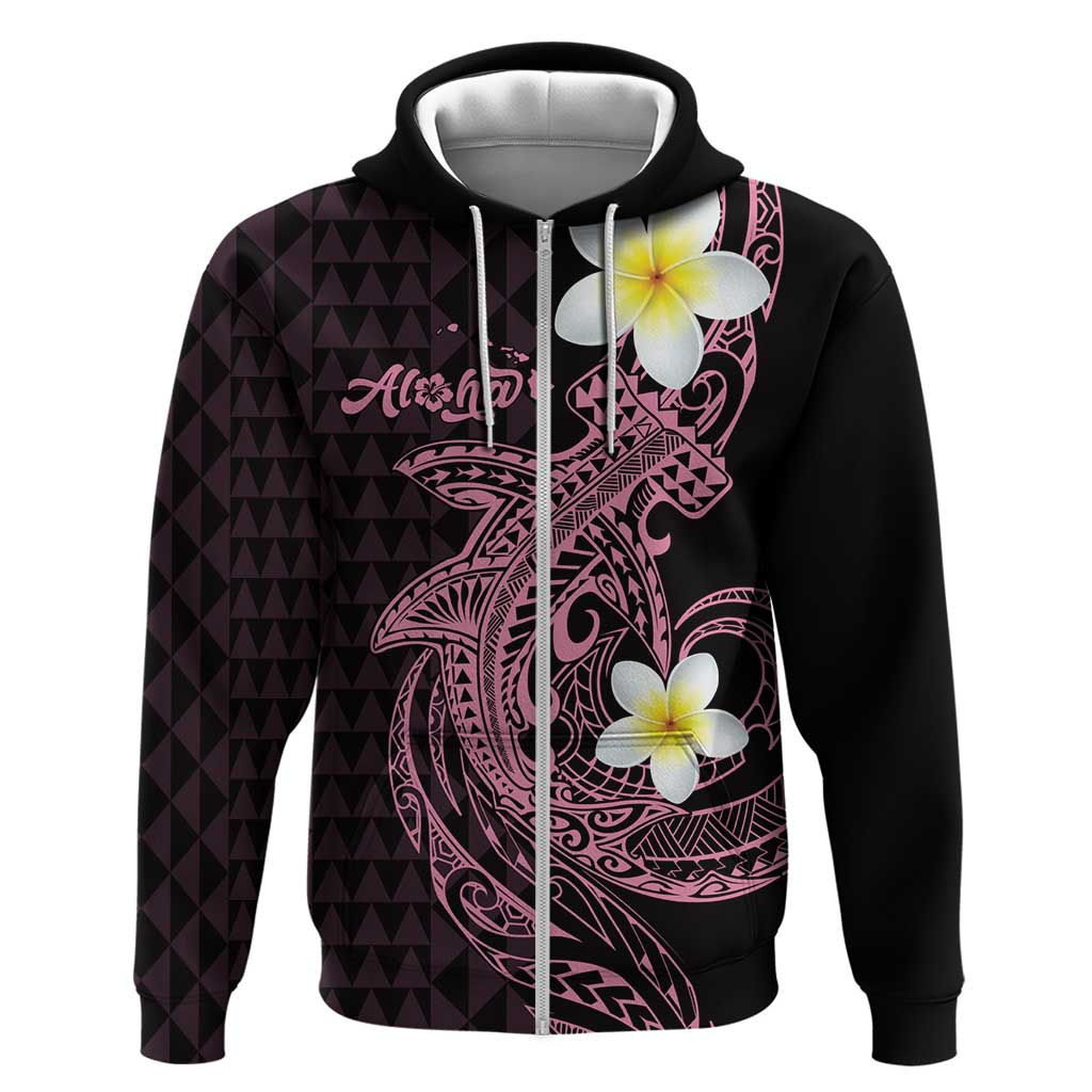 Aloha Hammerhead Shark Zip Hoodie Vivacious Pink Hawaiian Kakau Tribal Tattoo