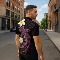 Aloha Hammerhead Shark Zipper Polo Shirt Vivacious Pink Hawaiian Kakau Tribal Tattoo - Polynesian Pride