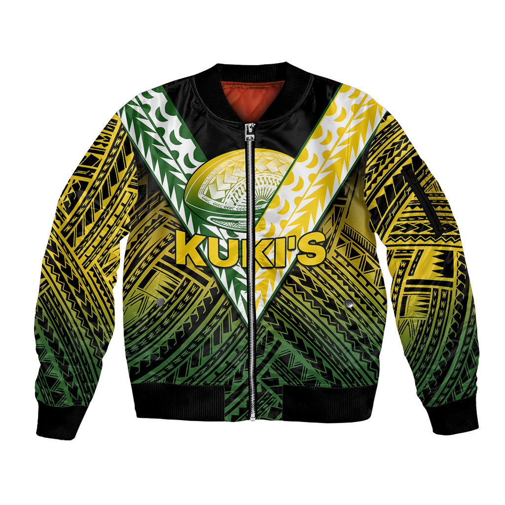 The Kuki's Cook Islands Rugby Sleeve Zip Bomber Jacket Be Unique Vibe Black LT9 Unisex Black - Polynesian Pride