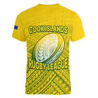 The Kuki's Cook Islands Rugby Women V Neck T Shirt Be Unique Vibe Yellow LT9 - Polynesian Pride