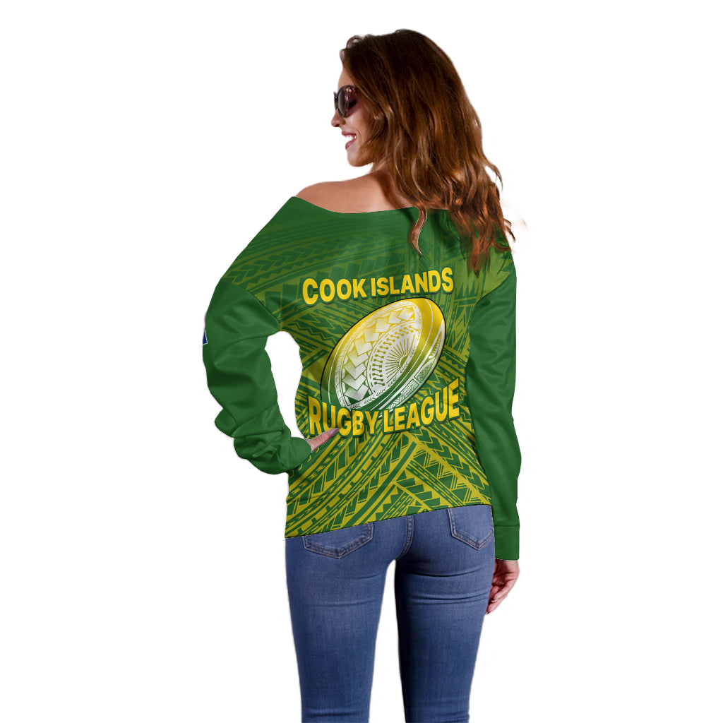The Kuki's Cook Islands Rugby Off Shoulder Sweater Be Unique Vibe Green LT9 - Polynesian Pride