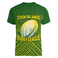 The Kuki's Cook Islands Rugby Women V Neck T Shirt Be Unique Vibe Green LT9 - Polynesian Pride