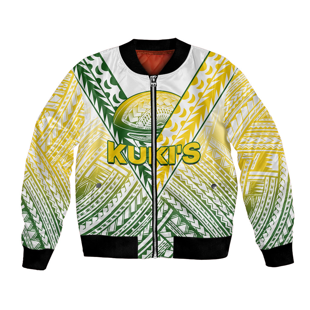 (Custom Text And Number) The Kuki's Cook Islands Rugby Bomber Jacket Be Unique Vibe White LT9 Unisex White - Polynesian Pride