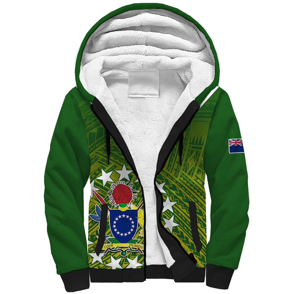 (Custom Text And Number) The Kuki's Cook Islands Rugby Sherpa Hoodie Be Unique Vibe Green LT9 Unisex Green - Polynesian Pride
