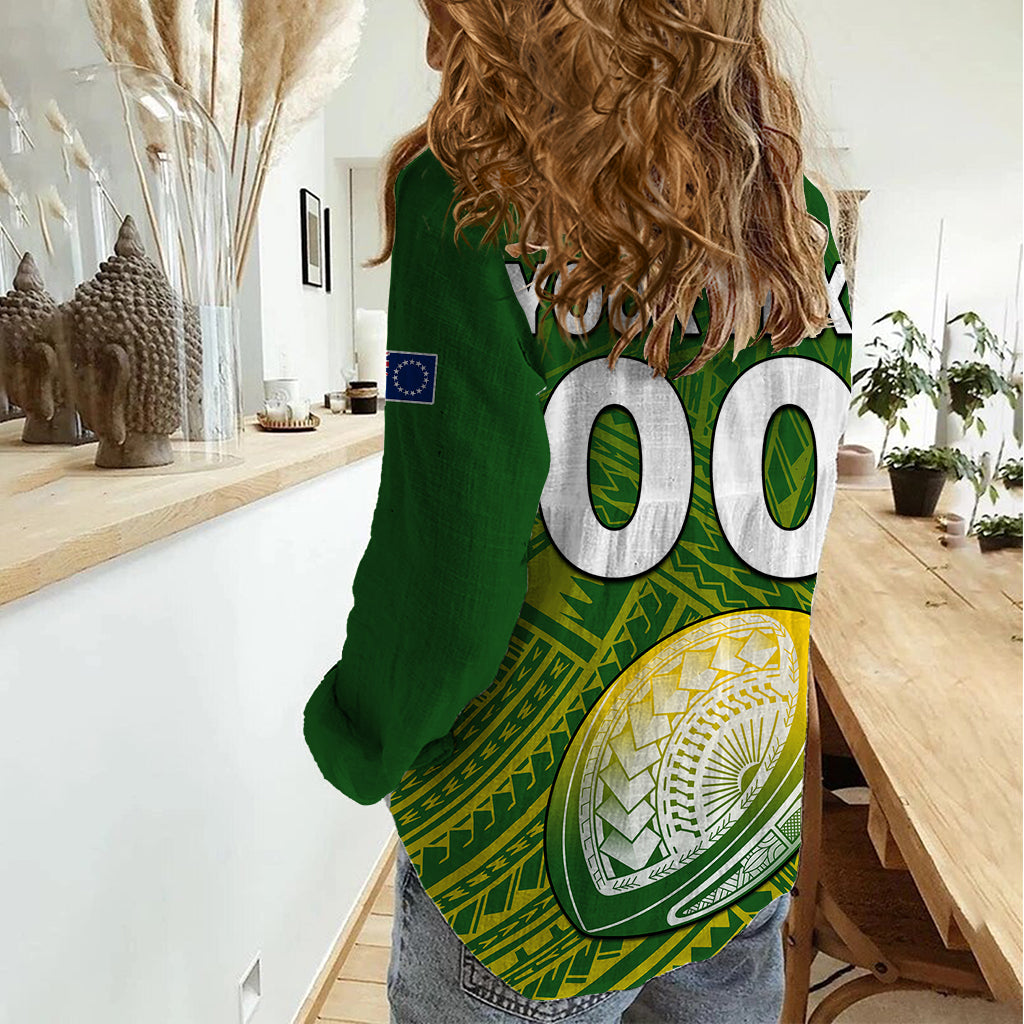 (Custom Text And Number) The Kuki's Cook Islands Rugby Women Casual Shirt Be Unique Vibe Green LT9 - Polynesian Pride