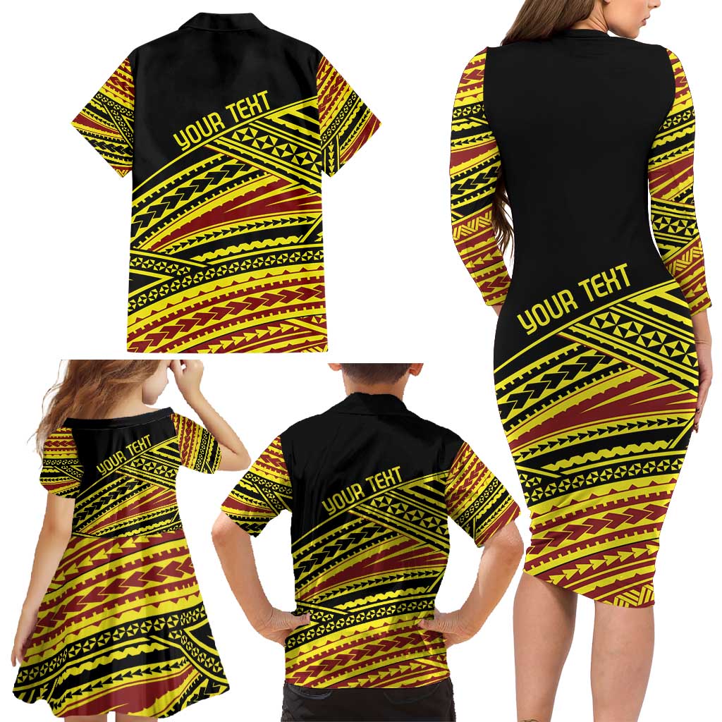 Personalised Tonga Ha apai High School Family Matching Long Sleeve Bodycon Dress and Hawaiian Shirt Ngatu Fonulei Pattern