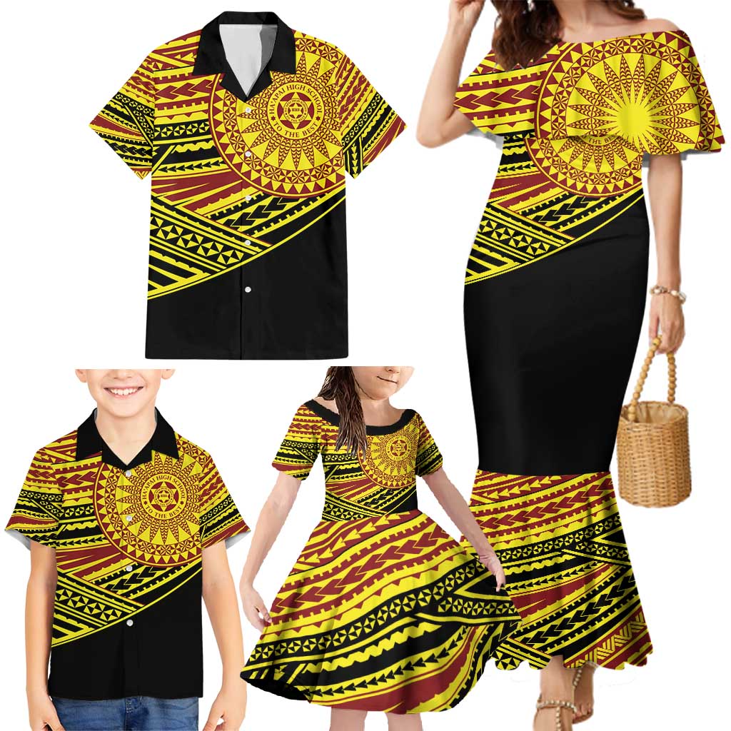 Personalised Tonga Ha apai High School Family Matching Mermaid Dress and Hawaiian Shirt Ngatu Fonulei Pattern