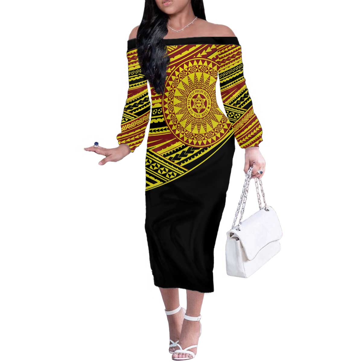 Personalised Tonga Ha apai High School Family Matching Off The Shoulder Long Sleeve Dress and Hawaiian Shirt Ngatu Fonulei Pattern