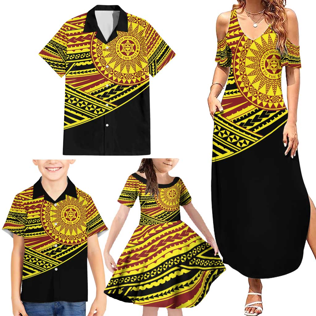 Personalised Tonga Ha apai High School Family Matching Summer Maxi Dress and Hawaiian Shirt Ngatu Fonulei Pattern
