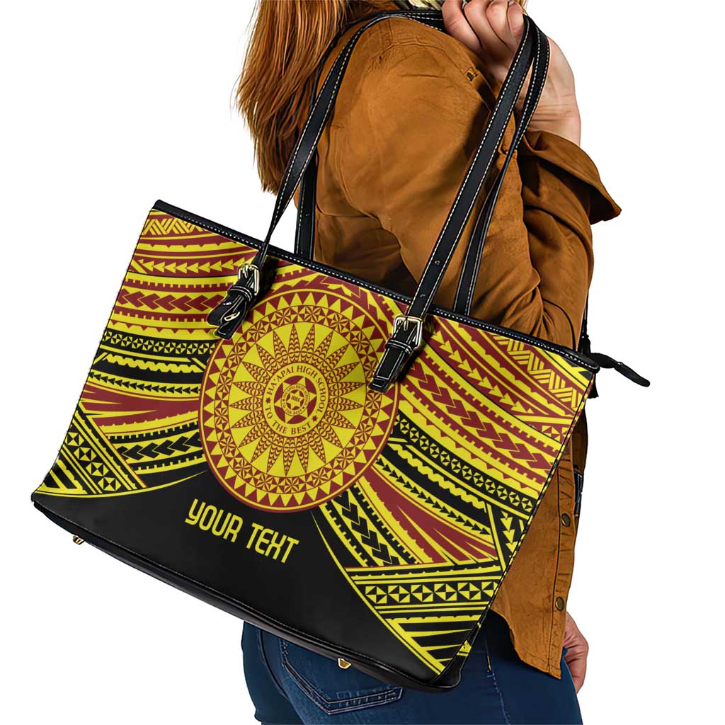Personalised Tonga Ha apai High School Leather Tote Bag Ngatu Fonulei Pattern