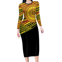 Personalised Tonga Ha apai High School Long Sleeve Bodycon Dress Ngatu Fonulei Pattern